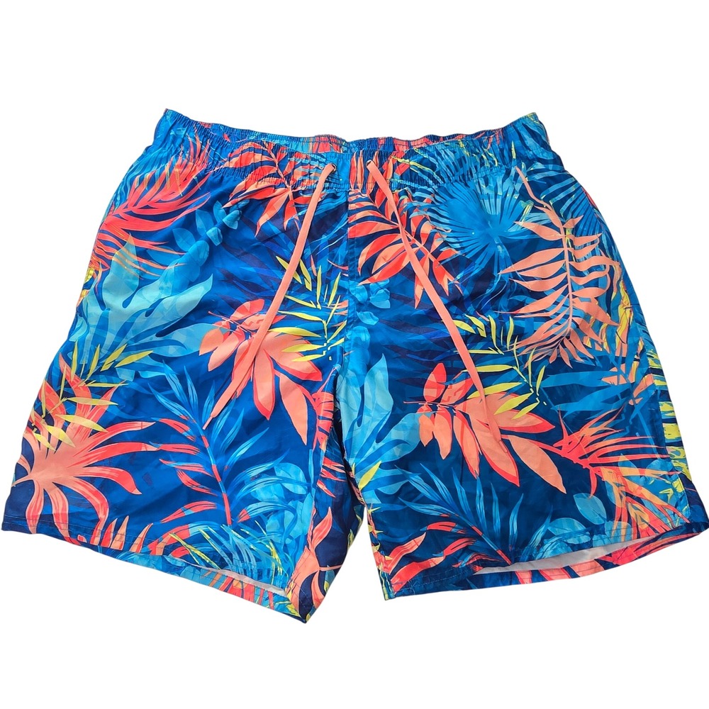 Peyton & Parker Mens XL Swim Trunks Tropical Palm Leaf Print Built in Mesh‎ XL